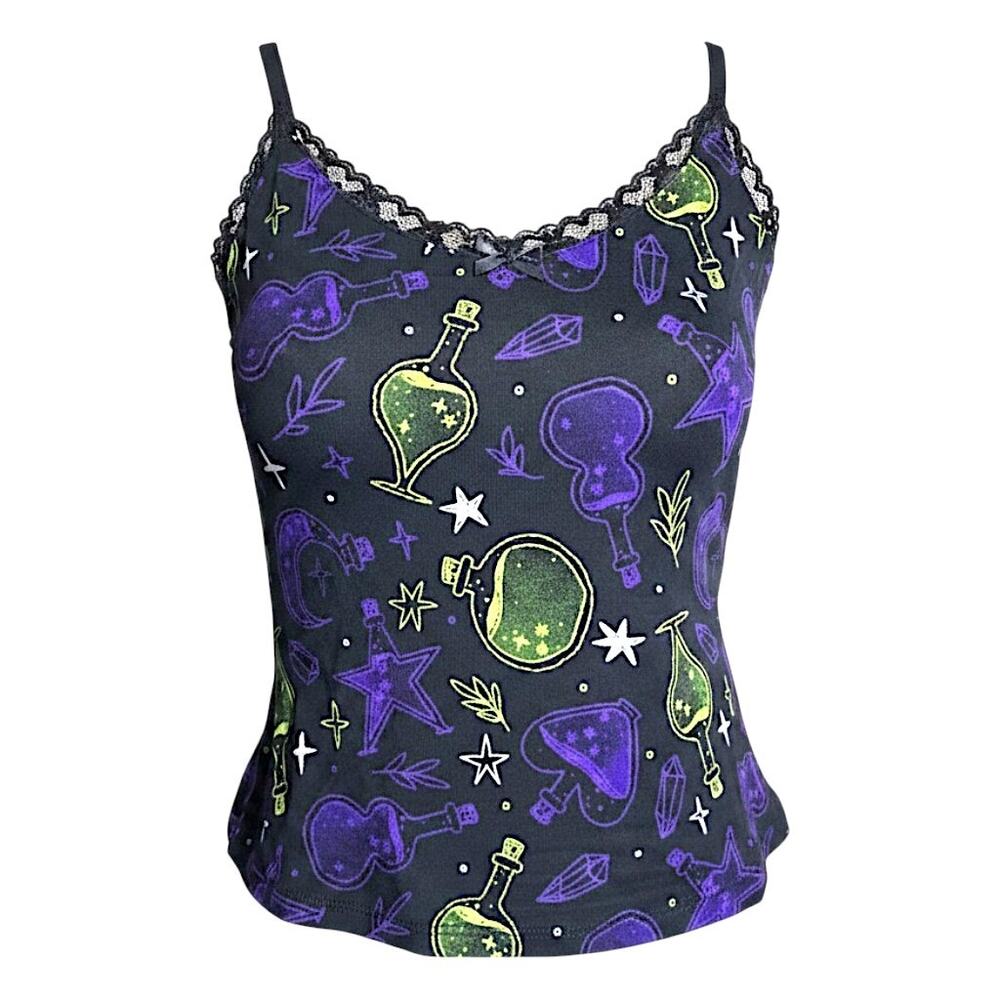 Killstar Magic Night Lace Cami XS Black Purple Celestial Deadstock NWT